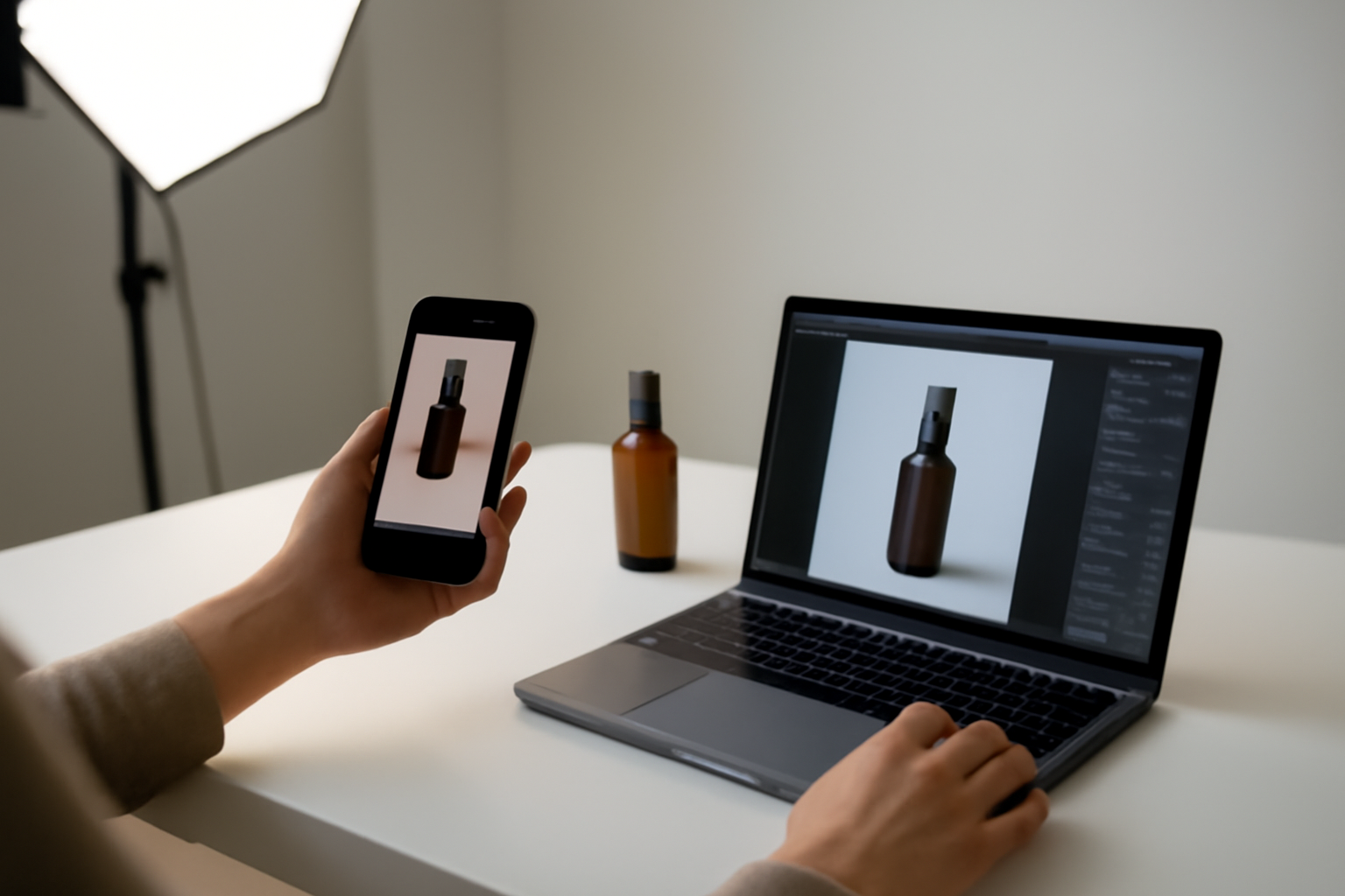 photoroom éditeur photo IA sur fond studio avec produit e-commerce