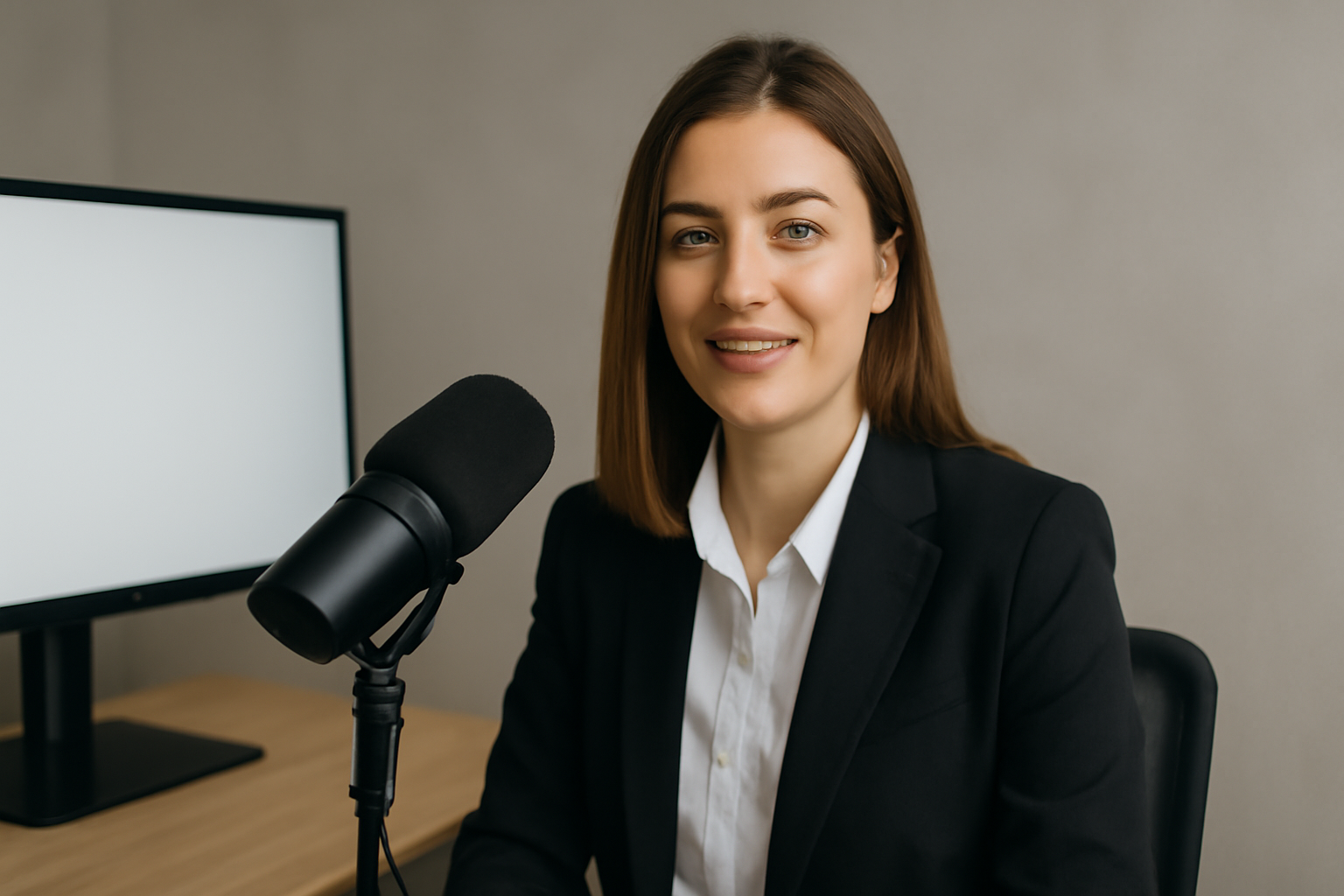 virbo : avatar IA présentateur face caméra dans un studio lumineux