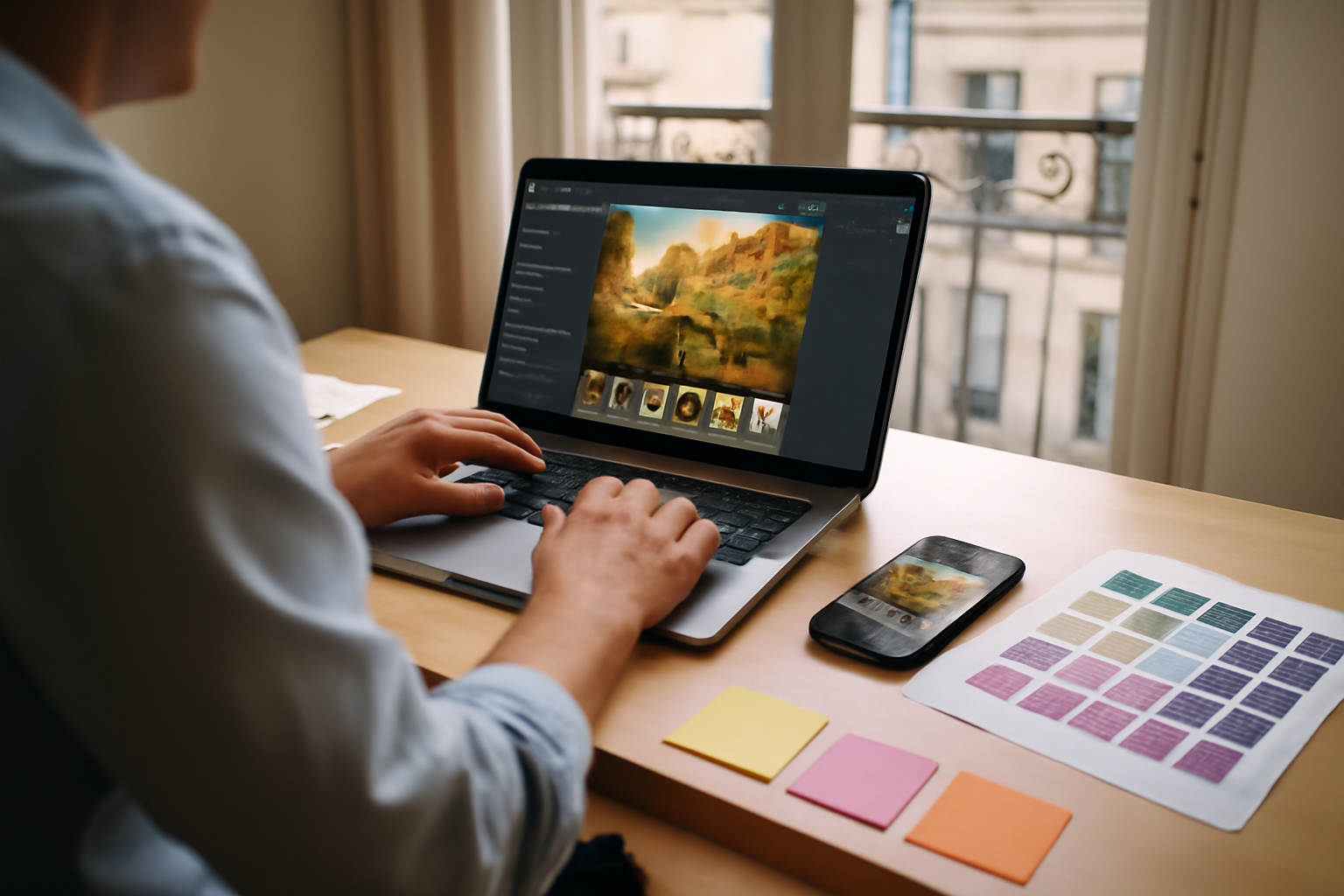 image my : création de visuels sur un ordinateur portable, interface graphique et palette de couleurs