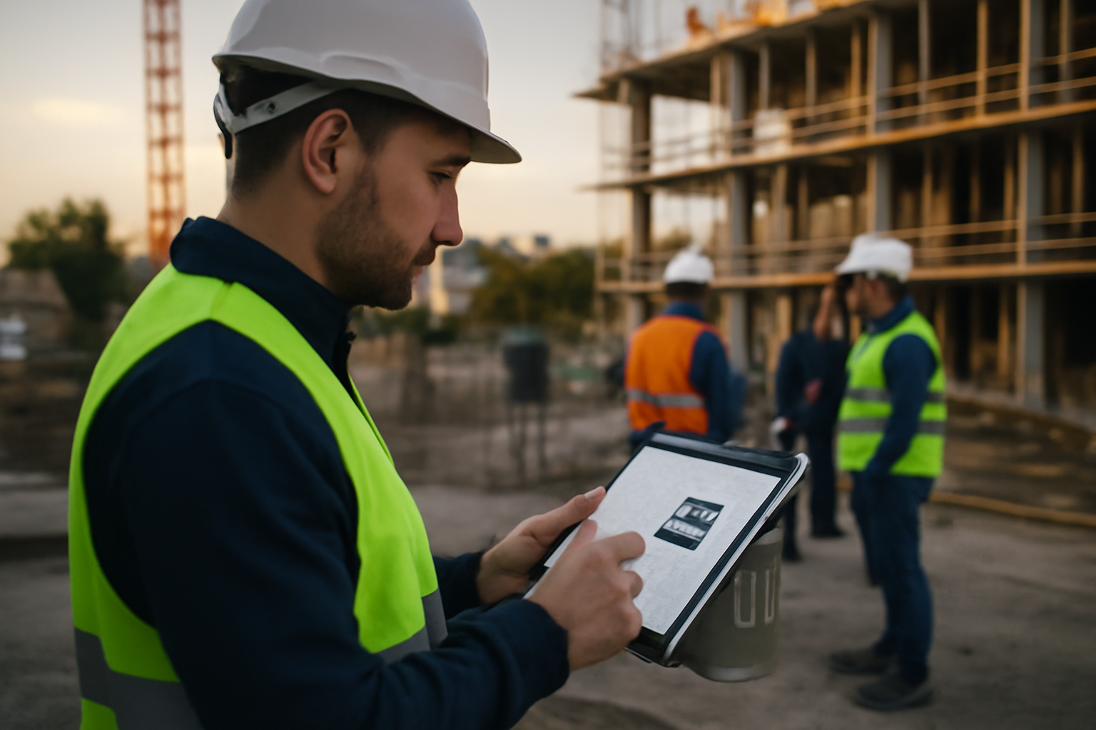 kairnial sur un chantier : un technicien consulte des plans 2D et un modèle 3D sur une tablette