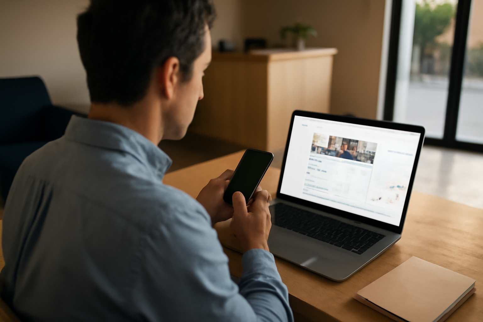 Optimiser le referencement local google my business sur un ordinateur avec la fiche Google Business Profile et des photos d’un établissement