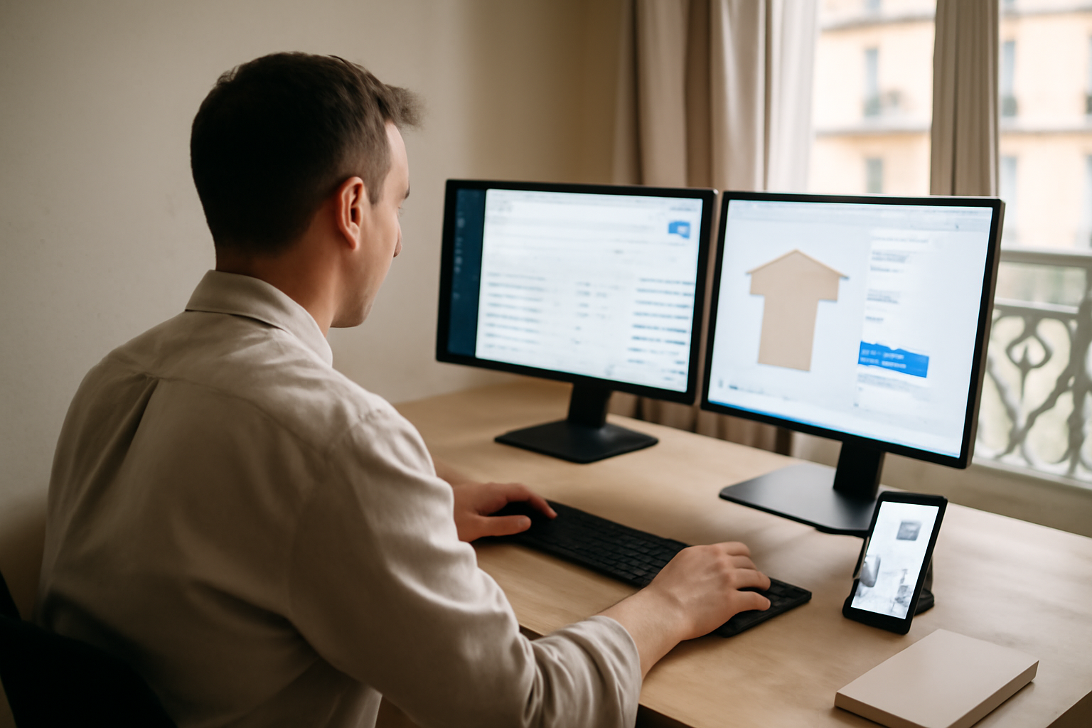 création de site prestashop : équipe configureant un back-office PrestaShop sur un ordinateur en lumière naturelle