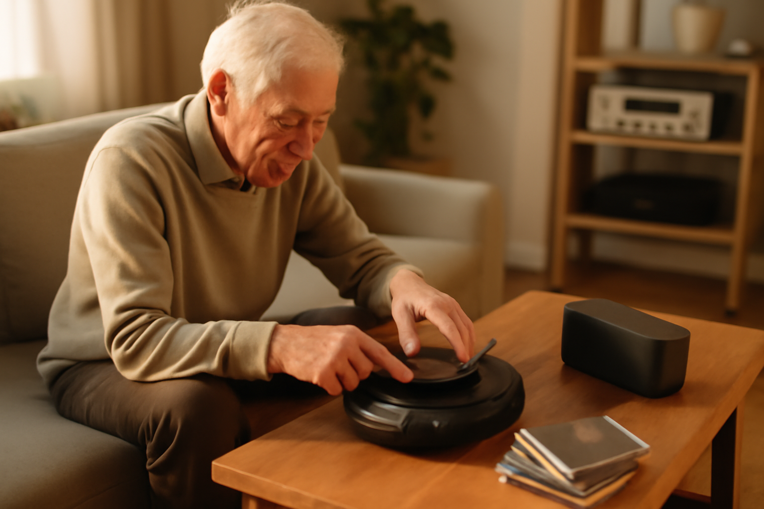 lecteur cd bluetooth avec disques CD et connexion Bluetooth sur une enceinte
