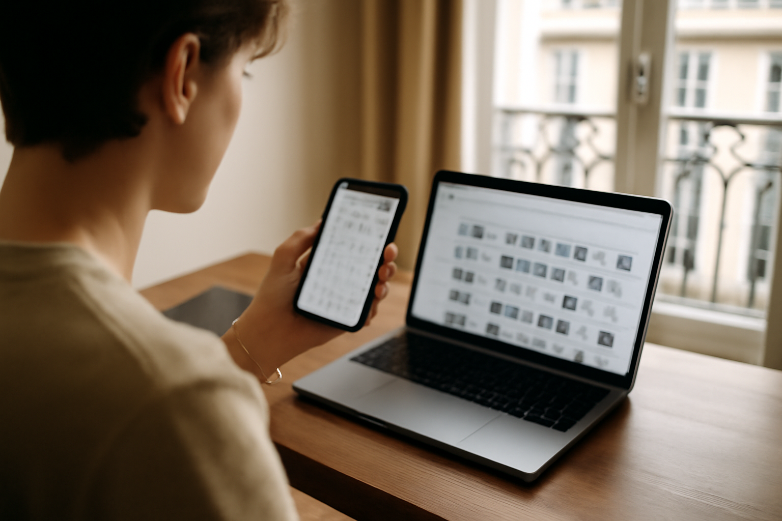 programmer instagram : téléphone affichant un calendrier de posts et une grille de validation